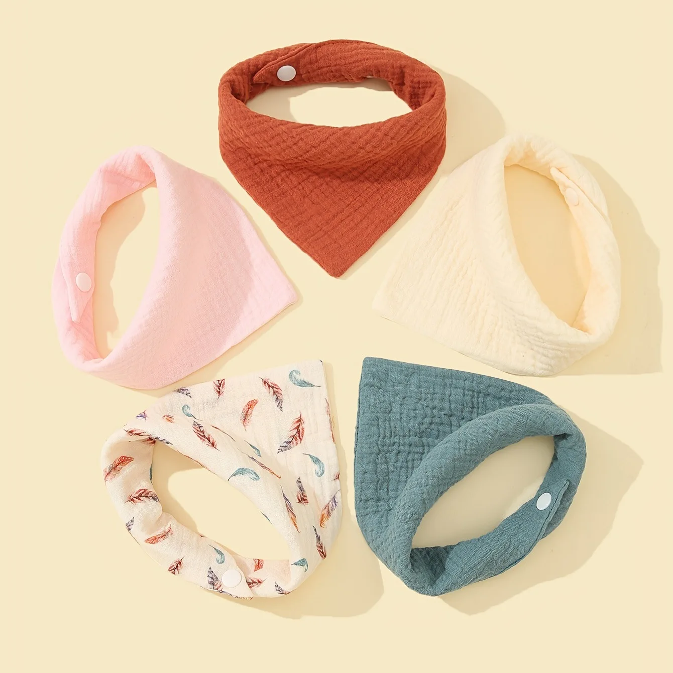 5PCS Baby Bib Soft Breathable Bibผ้าฝ้ายผ้าSnap BibsทารกTeething Bibพิมพ์ผ้าพันคอคอพยาบาลSupply