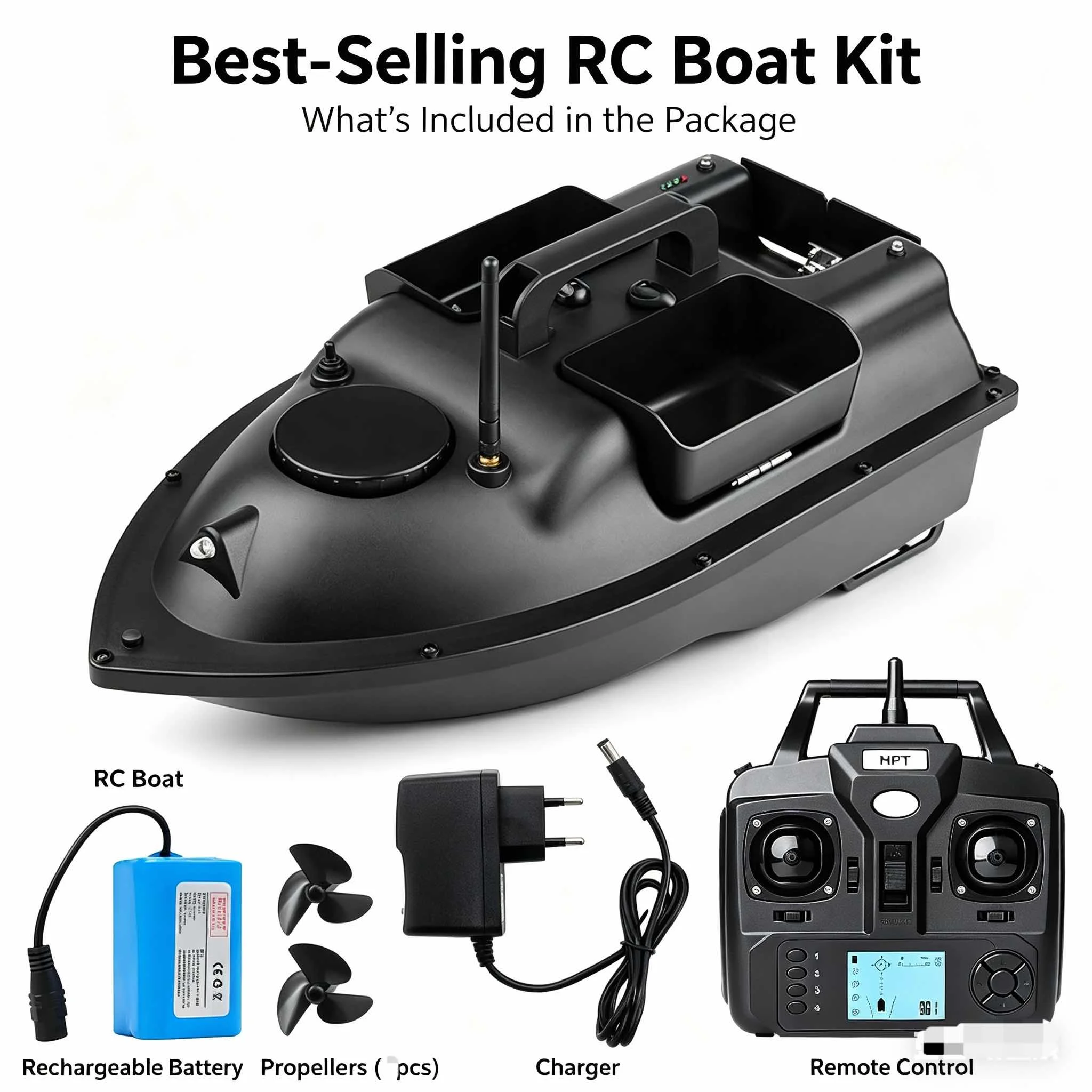 Bateau à appâts de pêche GPS moderne avec 3 compartiments à appâts, bateau à appâts sans fil 12000mAh avec fonction de retour automatique, différents styles