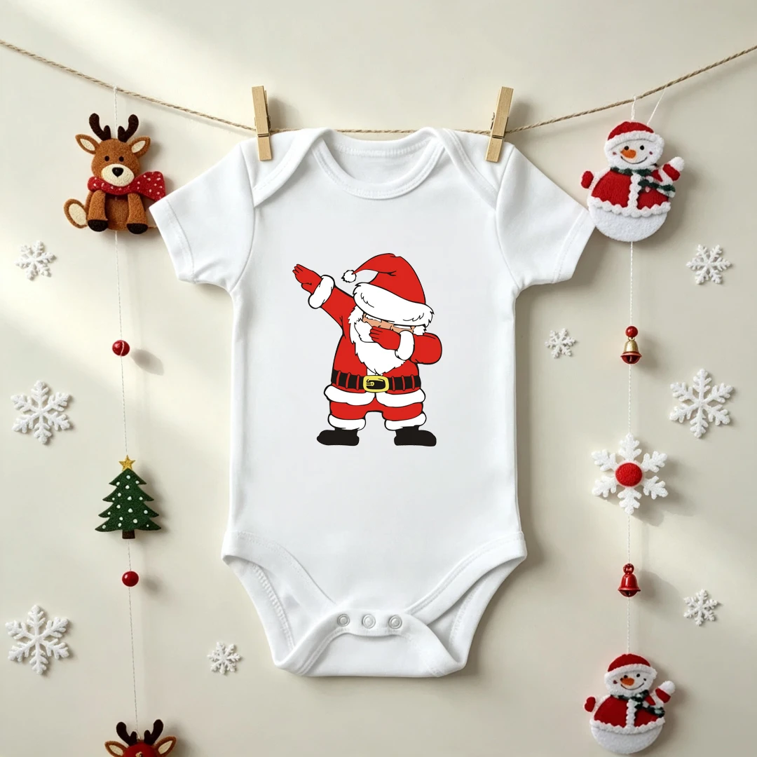 Dabbing Santa Claus Baby Bodysuit Short Sleeve Romper Christmas Newborn Outfit Infant Xmas Holiday Gift For Baby Boys Girls