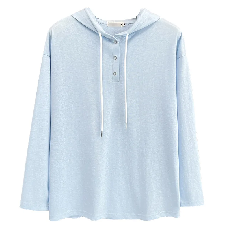 

Fashion Plus Size Women's Hoodie Solid Color half-collar Hooded Long Sleeve T-Shirt Solid Oclor Top Autumn 809