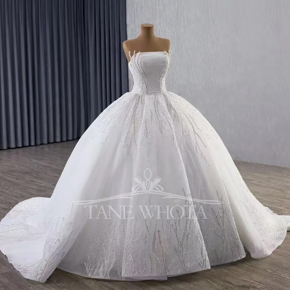 Роскошное сексуальное свадебное платье без бретелек со шнуровкой сзади, расшитое блестками и бисером, рюшами, настраиваемое платье De Mariée для свадьбы