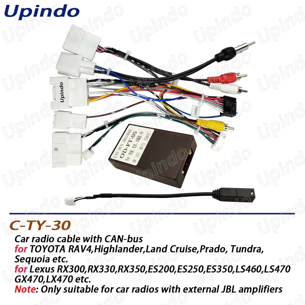 

Android Radio Wiring Harness with CAN-Bus for Toyota Land Cruiser, RAV4, Highlander, Camry, Lexus JBL Audio Amplifier