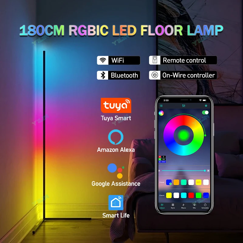RGBIC Tuya Smart APP Remote Control Nordic Stand Floor Mood Light Heightening 180CM Smart Floor Lamp for Game Room Decoration