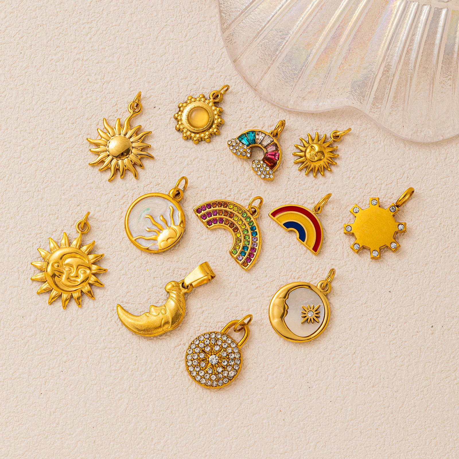 

Fashionable New Style Sun Pearl Rainbow Radiance DIY Pendant charms jewelry making stainless steel charms