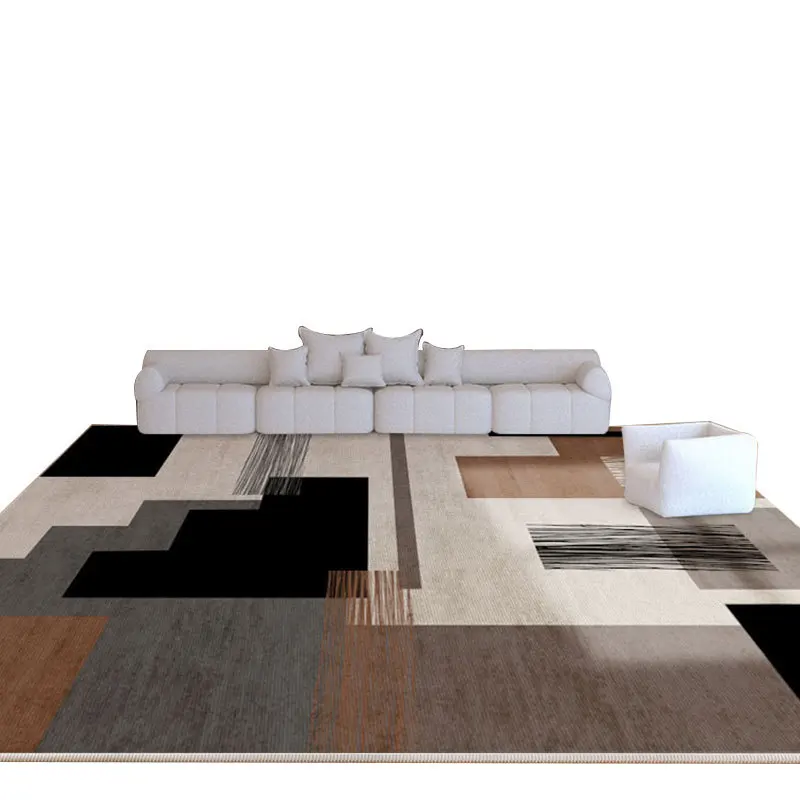 French Style Geometry Living Room Carpet Loop Velvet Black White Dirt-resistant Area Rugs Non-slip Sofa Coffee Table Floor Mat