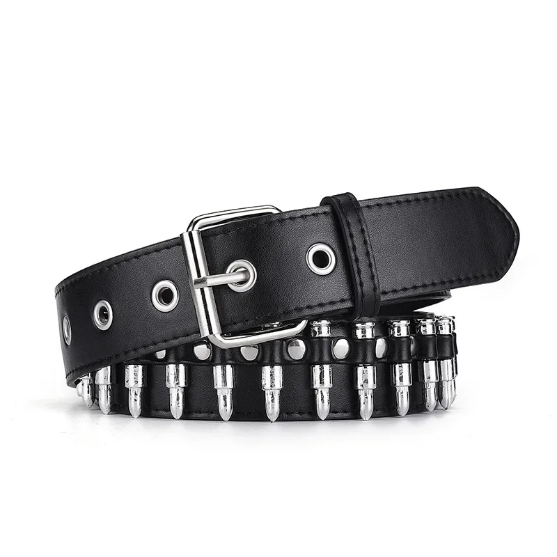 Y2K Women\'s Personalized Belt Punk Style Bullet Design Men\'s Wide Waistband Ladies Leather Studded Waistband