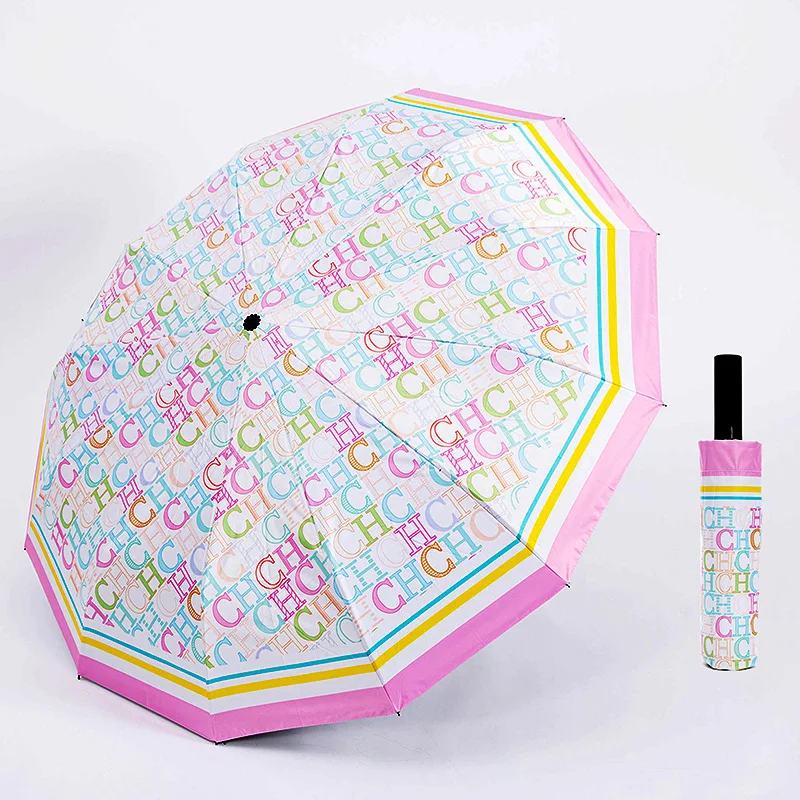 CH Semi-automatic Umbrella Alphabet Print Design Simple Fashion Style Umbrella Easy To Carry Versatile Multifunctional Umbrella