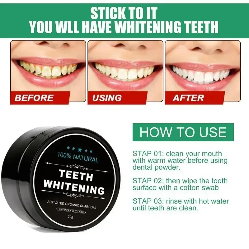 Natural Teeth Whitening Powder Activated Organic Charcoal Powder Polish Teeth Clean Strengthen Teeth Whitener Powder 30g