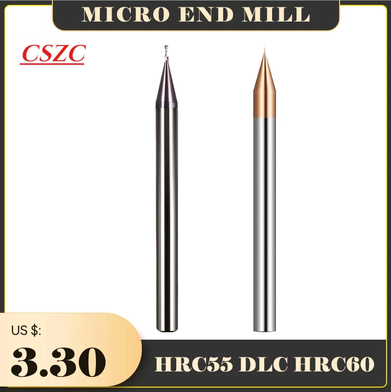 HRC60 HRC55 Micro Carbide End Mill 2 Flutes 0.2-0.9mm TiAIN Micro Flat 4mm Shank Milling  Mirco Carbide CNC Engraving