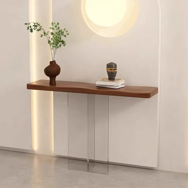 

Minimalist Acrylic Slim Console Tables Narrow Entryway Cabinet Modern Natural Wood Foyer Desk Luxury Living Room Furniture