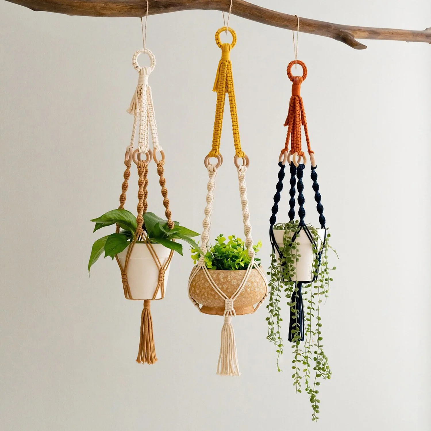 Cotton Rope Handwoven Net Pocket Plant Hanging Basket Creative Decor For Garden Flower Pot