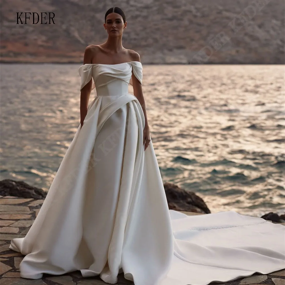 Generous A-line Wedding Dresses Off Shoulder Bride Gown Long Train Bride Dress Gowns Classic Satin Vestidos Consumized