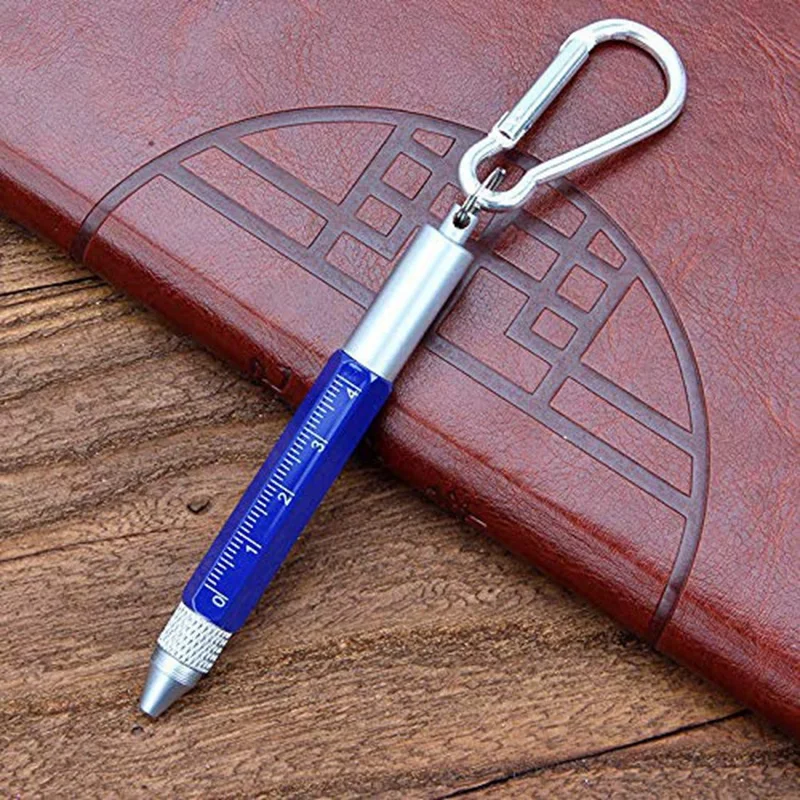 6 in 1 Multi Tool Tech Tool Pen Keyring Screwdriver Pen with Ruler Two-Head Ballpoint Pen Refills Metal Tool