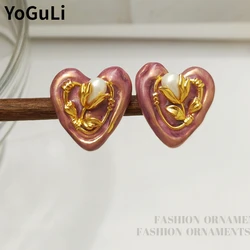 Retro Jewelry Original Design Elegant Enamle Heart Stud Earrings For Women Female Gifts Delicate Design Ear Accessories Hot Sale
