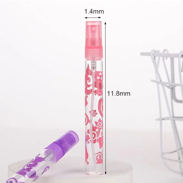 Flacon pulvérisateur de parfum en verre, 10ml, impression de fleurs, Transparent, atomiseur rechargeable, échantillon, récipient cosmétique