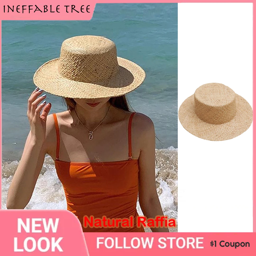 Sombreros Unisex de Ala Ancha de Rafia Pura para Mujer y Hombre, DIY, para Boda, Iglesia, con Pompón, Cinturón de Flores, Lazo, Canotier, Sombrero de Verano, Gorra