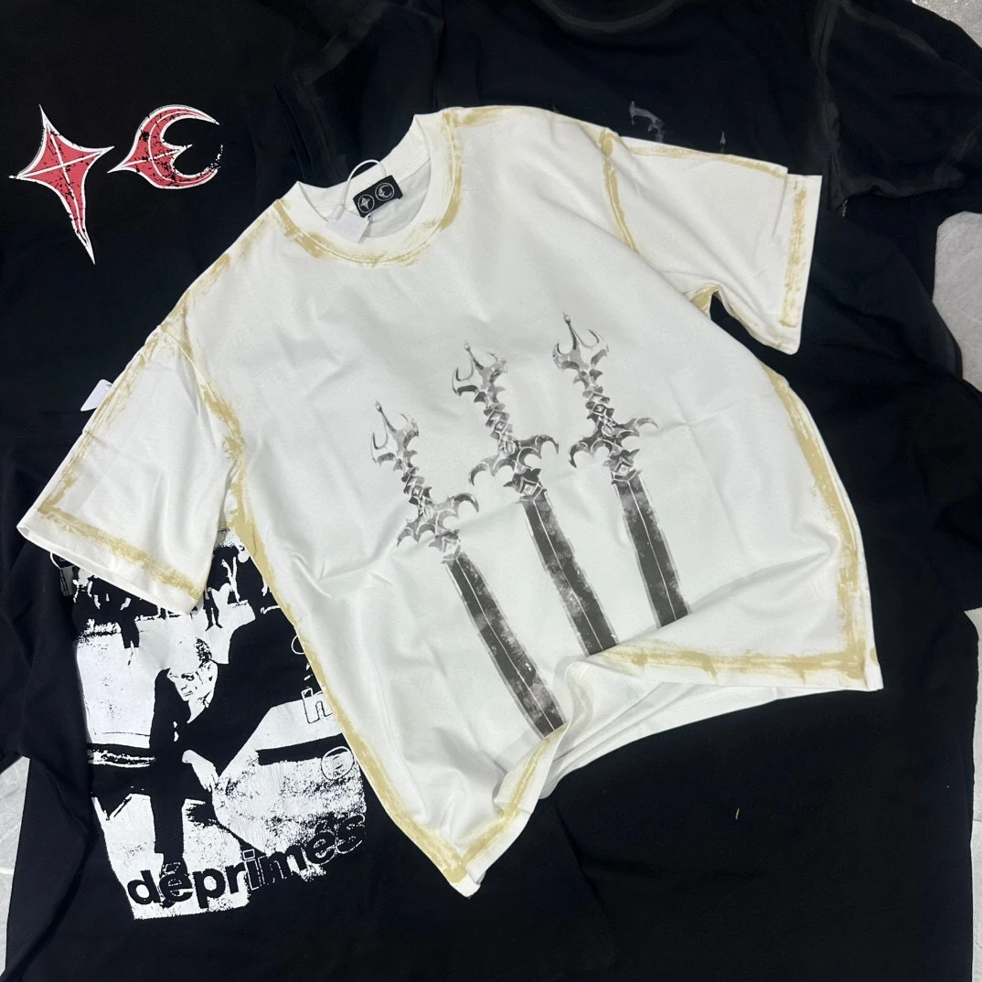 Thug Club 2026 New Print Short-Sleeve T-Shirt Streetwear Brand Black & White High-Street Cotton Letter Print Relaxed Fit