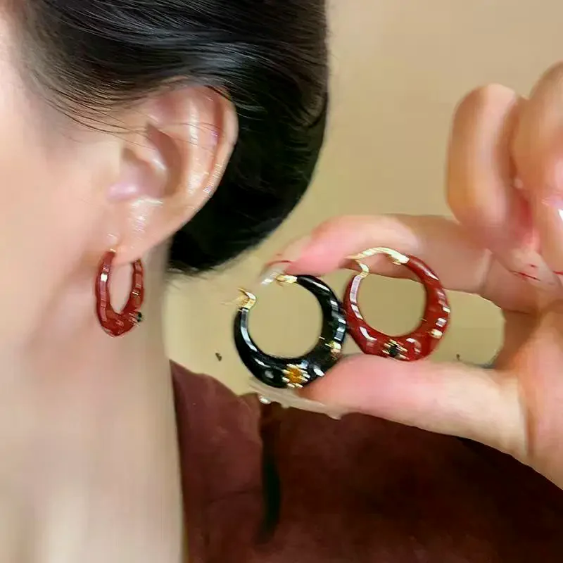Vintage Enamel Drip Glaze Hoop Earrings Premium Exquisite Trendy Statement Stud Earrings Party Jewelry Gift