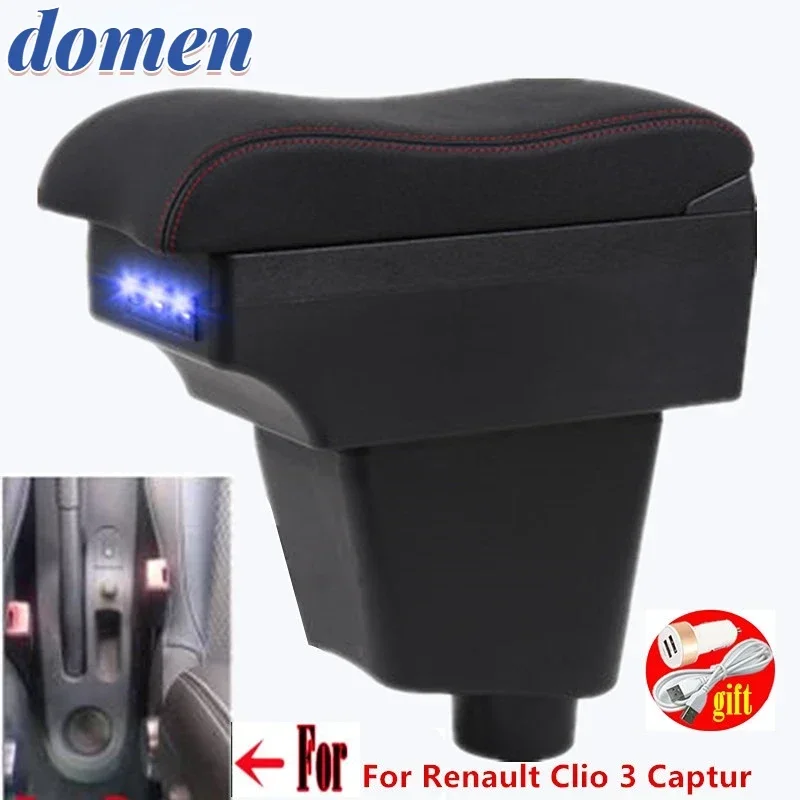 

For Renault Clio 3 Captur Armrest Box Central Store Content For Renault Clio Armres Box With USB Interface Car Accessories LED