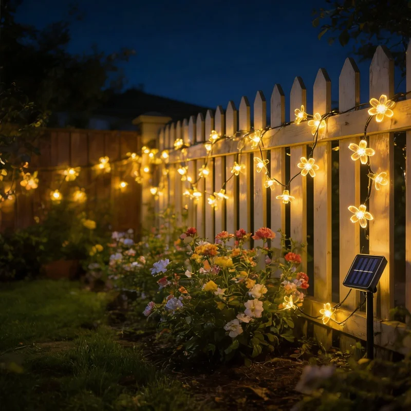 Outdoor Cherry Flowers Solar LED String Lights 8 Lighting Modes Solar Lamp for Camping Garden Wedding Party Christmas Decor