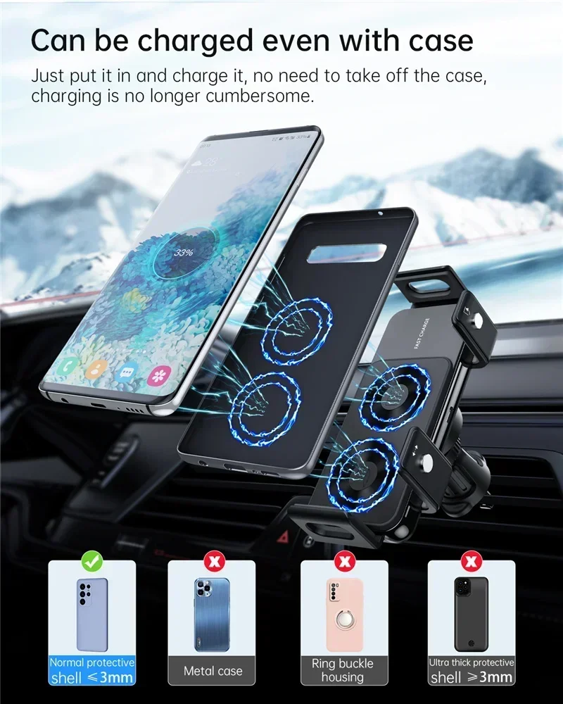 Car Wireless Charger Stand Car Phone Holder Mount 15W Fast Car Charging for iPhone Samsung Galaxy S23 S22 S21 Z Fold Flip 5 4 3