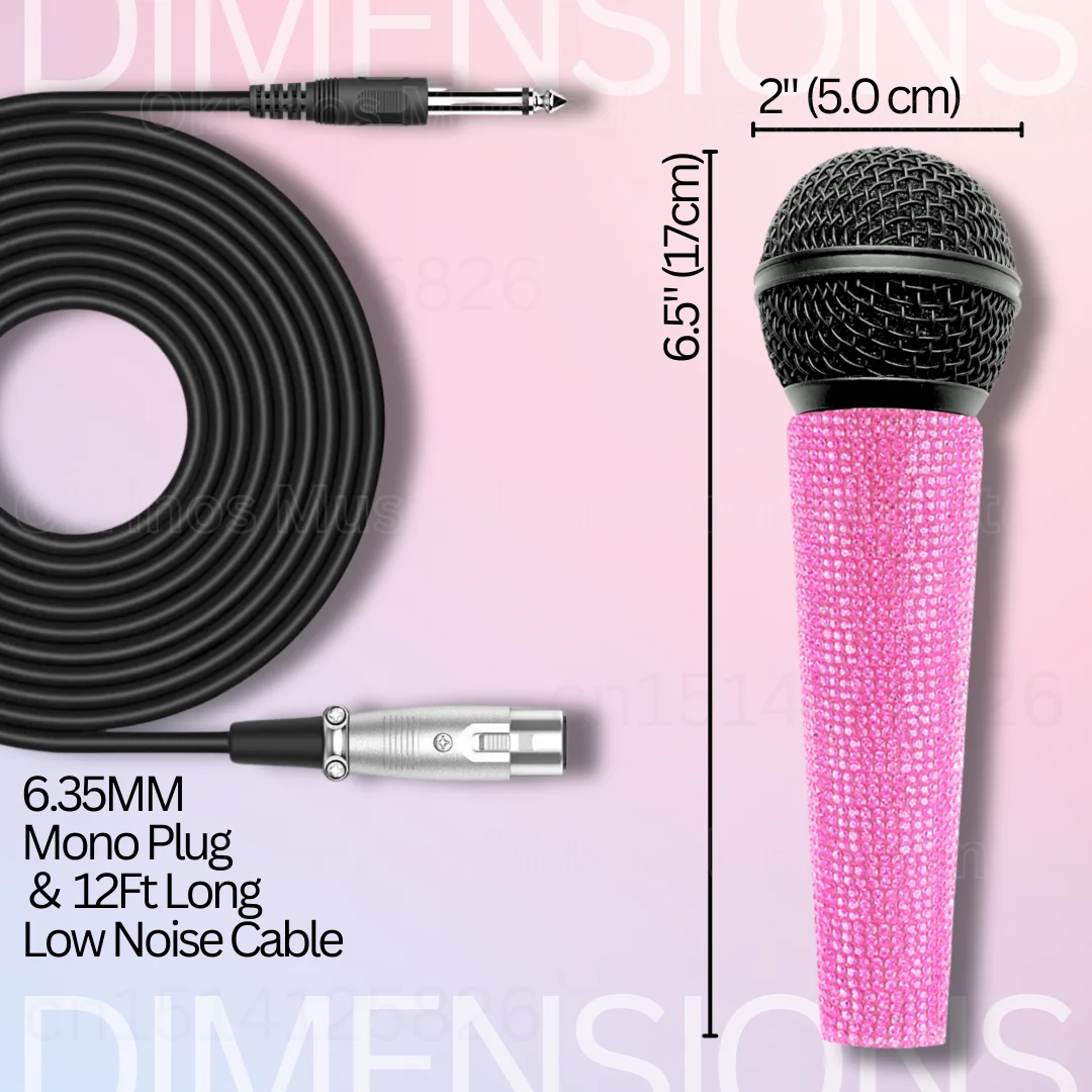 Karaoke Microphone - Premium Pink Dynamic Vocal Microphone with Metallic Black Body, Pink Comfort Grip,13ft XLR C