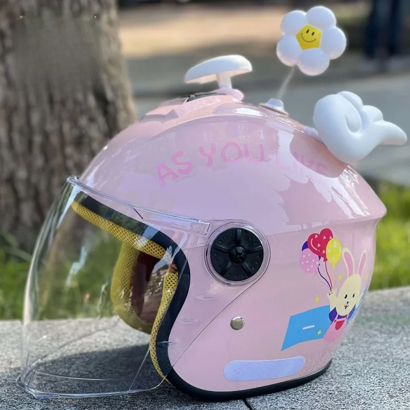 Children's Helmet, Motorcycles, Cute Half Helmet, Rain and Sun Protection Electric Vehicle Safety Helmets for Children Aged 3-14