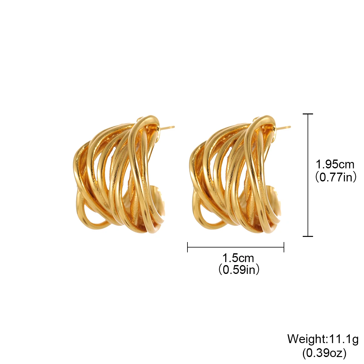 Trendy Gold Plated Multi-Layered C-Shape Hoop Earrings for Women Geometric Twisted Wire Statement Stud Earrings