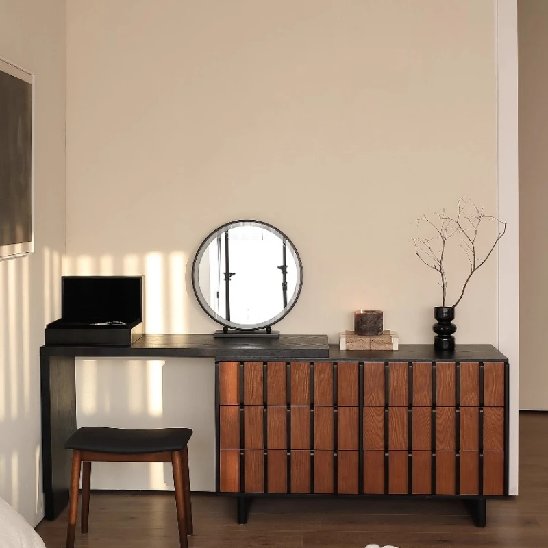 

Retro bedroom corner retractable makeup table bedside storage cabinet