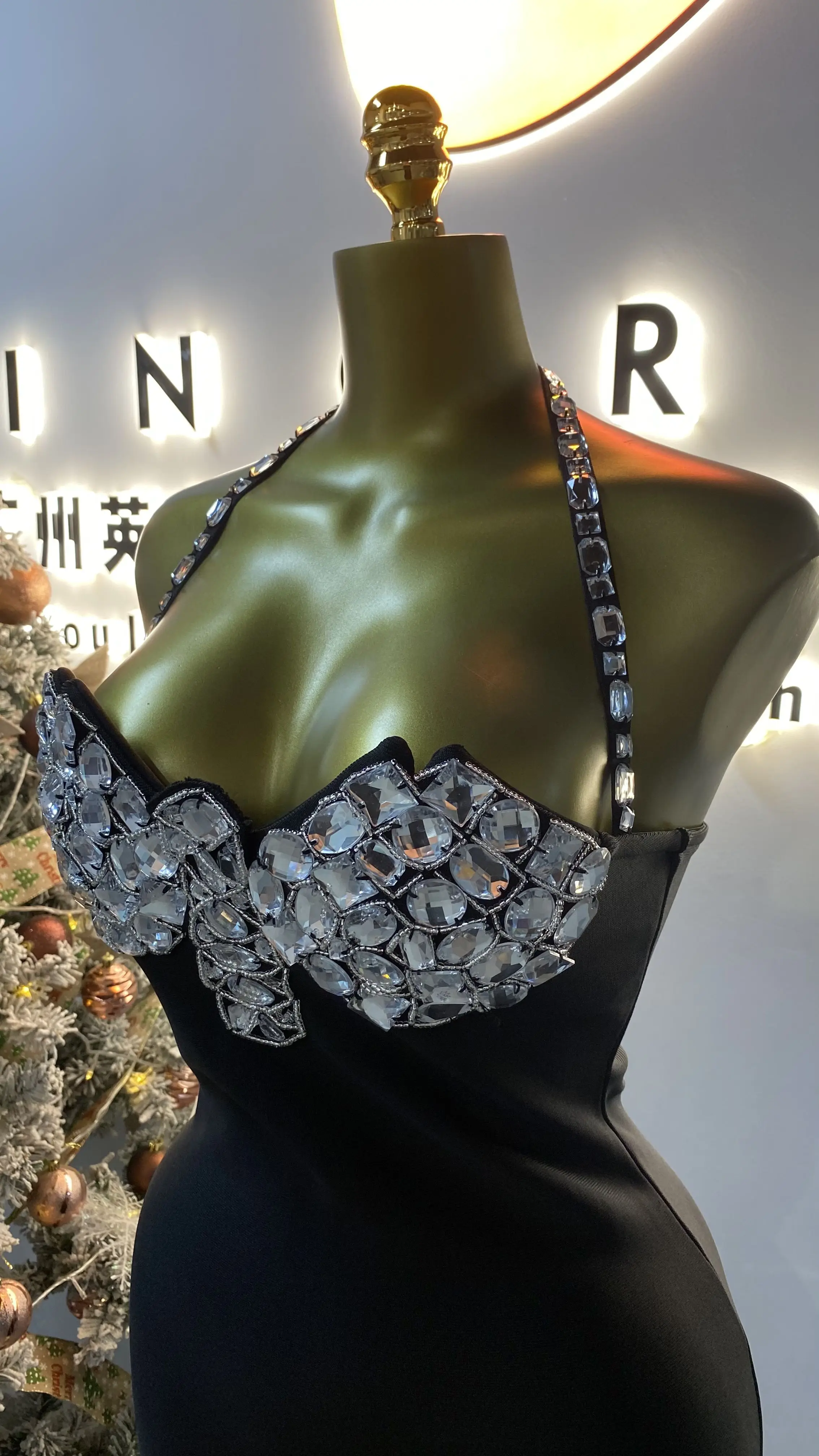 Abito da donna con colletto rialzato in due pezzi con collo alto e senza maniche, abito da sera moderato da donna, abito da ballo-GZXX078