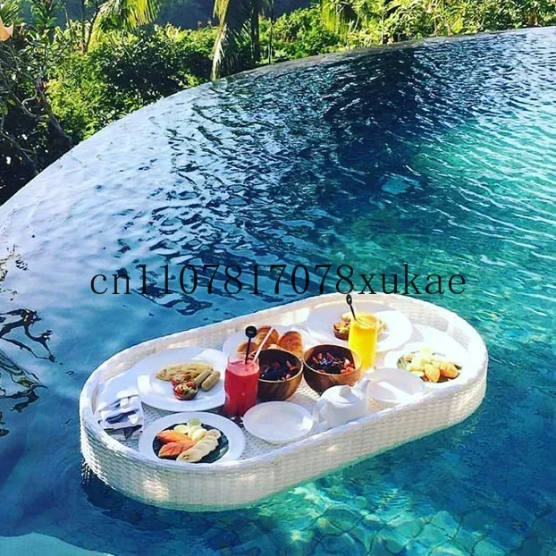 スイミングプール用フローティング朝食トレイ、水草編みバスケット、ウェディング写真撮影用小道具トレイ、デコレーション、インターネットセレブ