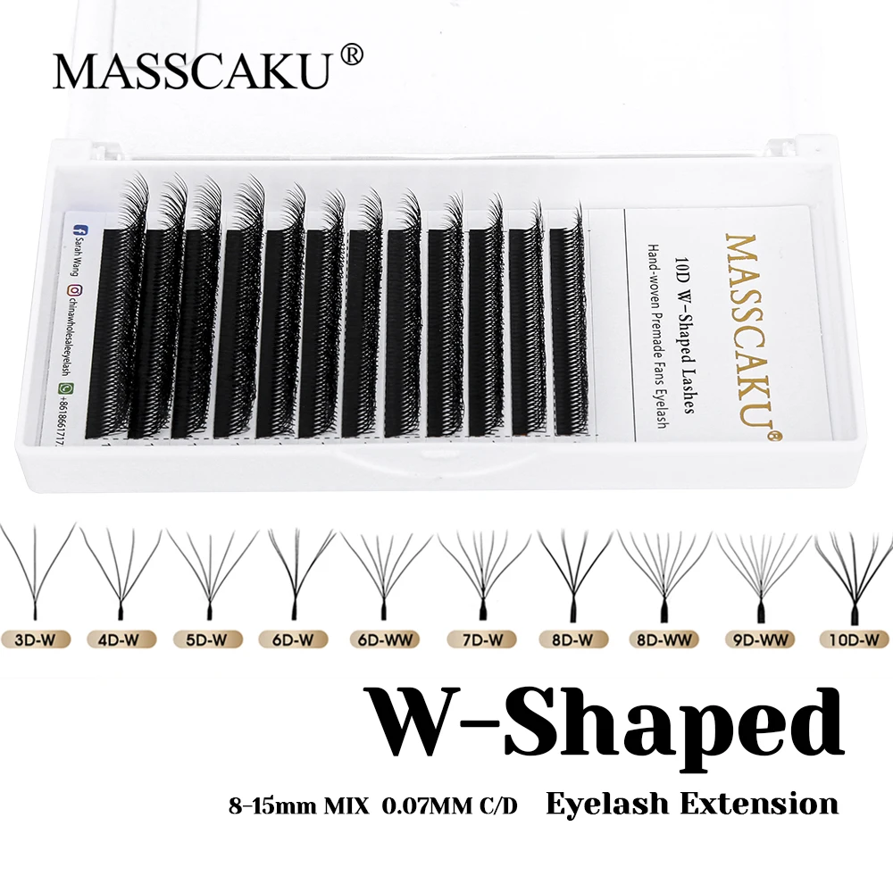 MASSCAKU Wholesale C/D Curl Faux Mink Premade Volume Fans Lash Individual Fluffy 6D 7D 8D 9D 10D W Style Eyelash Easy to Pick