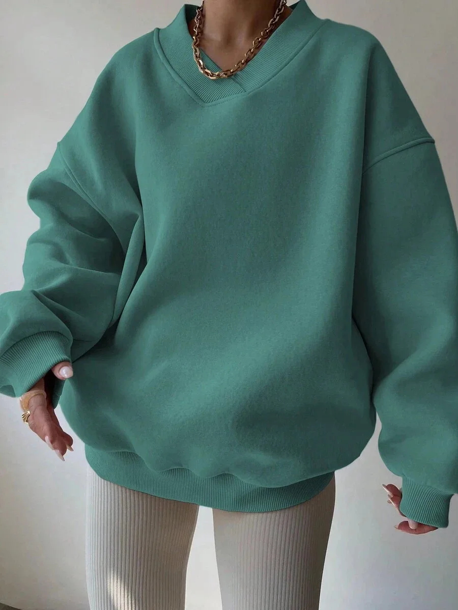 

Fashion Women's Sweatshirt Solid Color Long Sleeve 2024 Autumn Personality Loose Design Sense Streetwear Top Women Sports Shirt