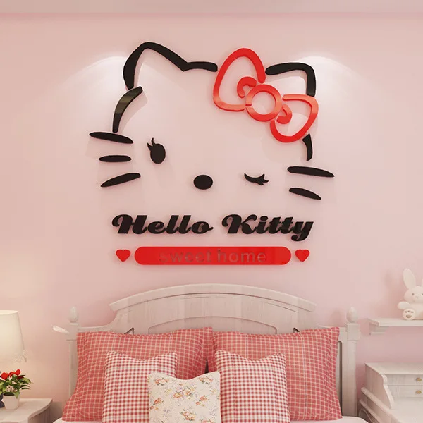 DIY Cartoon Anime Hallo Kitty Bär Wand Aufkleber Kawaii Acryl Kristall 3D Selbst-montage Wand Aufkleber Mädchen Schlafzimmer Dekoration