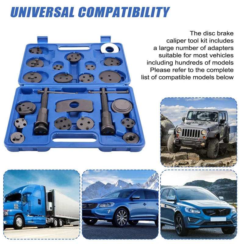 

A80X-22Pcs Heavy Duty Disc Brake Piston Caliper Compressor Rewind Tool Set & Wind Back Tool Kit For Brake Pad Replacement