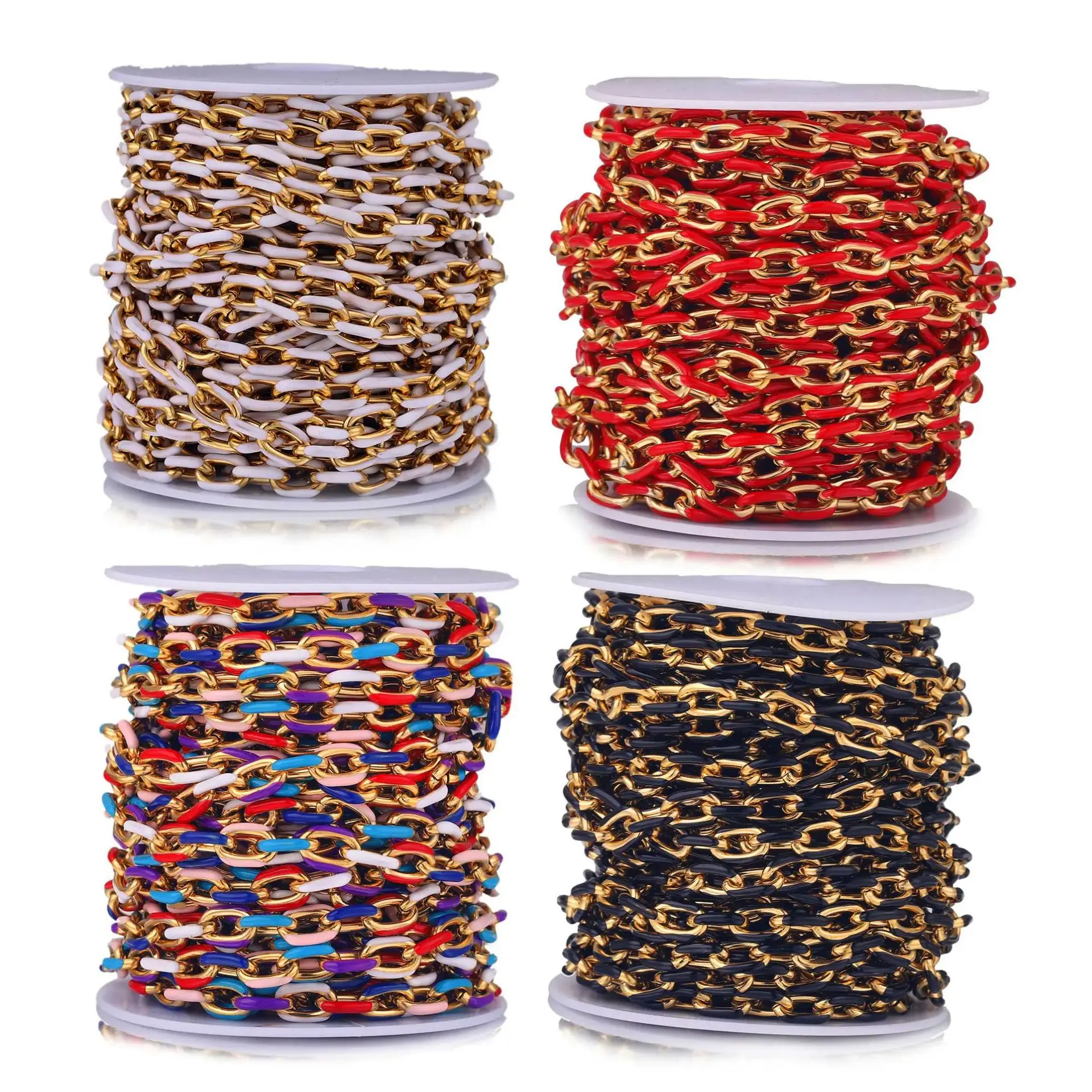 

Multi-Color Enamel Oval Link Chain | Chunky Hip Hop Stainless Steel Necklace & Bracelet Chains DIY Jewelry | PVD 18K Gold Plated
