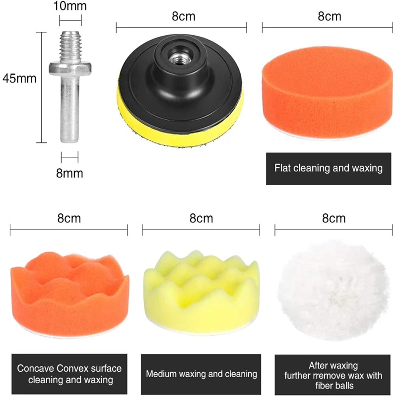 Car Polishing Sponge Pads Kit Foam Pad Buffer Kit Polishing Machine Wax Pads for Auto Motorcycle Motor Vehicle Removes Scratches