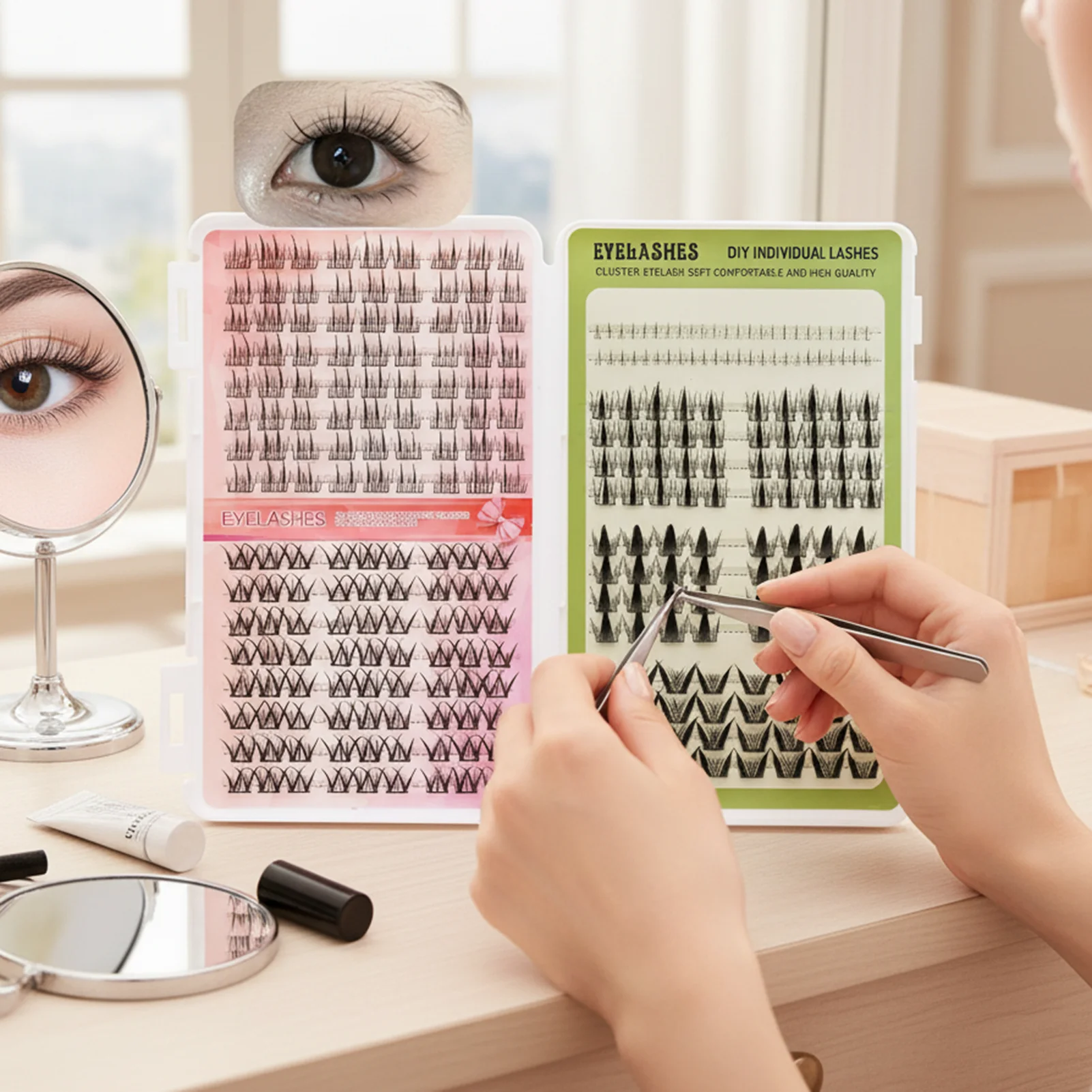 หนังสือสอนต่อขนตาแบบมืออาชีพ ขนตาปลอมแบบกลุ่มฟู ติดด้วยความร้อน ขนตาสำเร็จรูปแบบพัด  โค้ง C/D/P  ขนตาธรรมชาติ นุ่ม