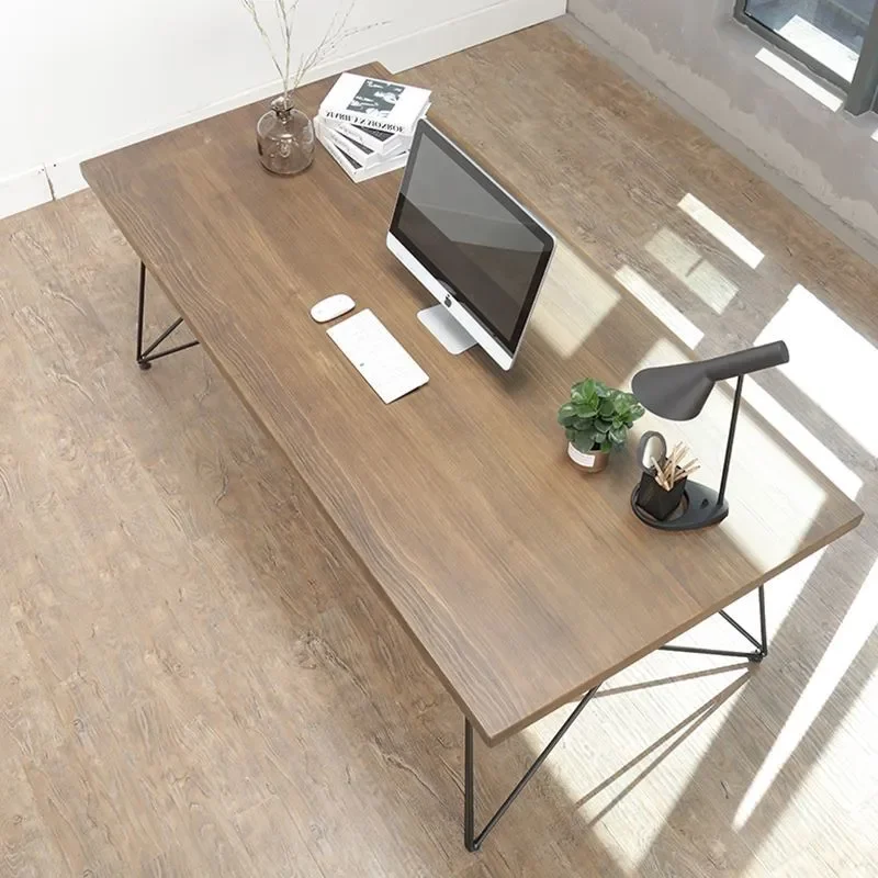 for European Wrought Iron Solid Wood Desk and Chair Set Home Study Table Small Apartment Creative Computer Desk