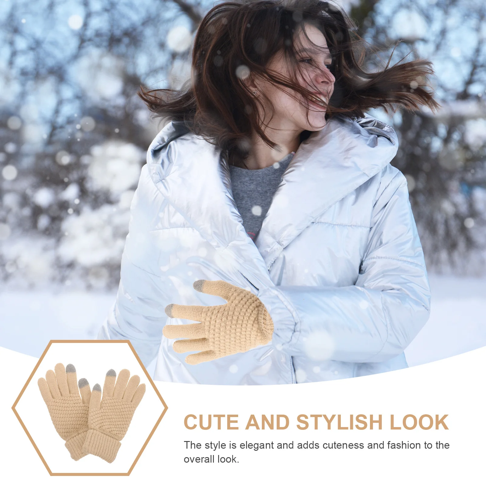 

Thickened Warm Winter Gloves Touchscreen Fleece Cold Weather Protection Black Beige Acrylic Women's Cycling Gloves for cold