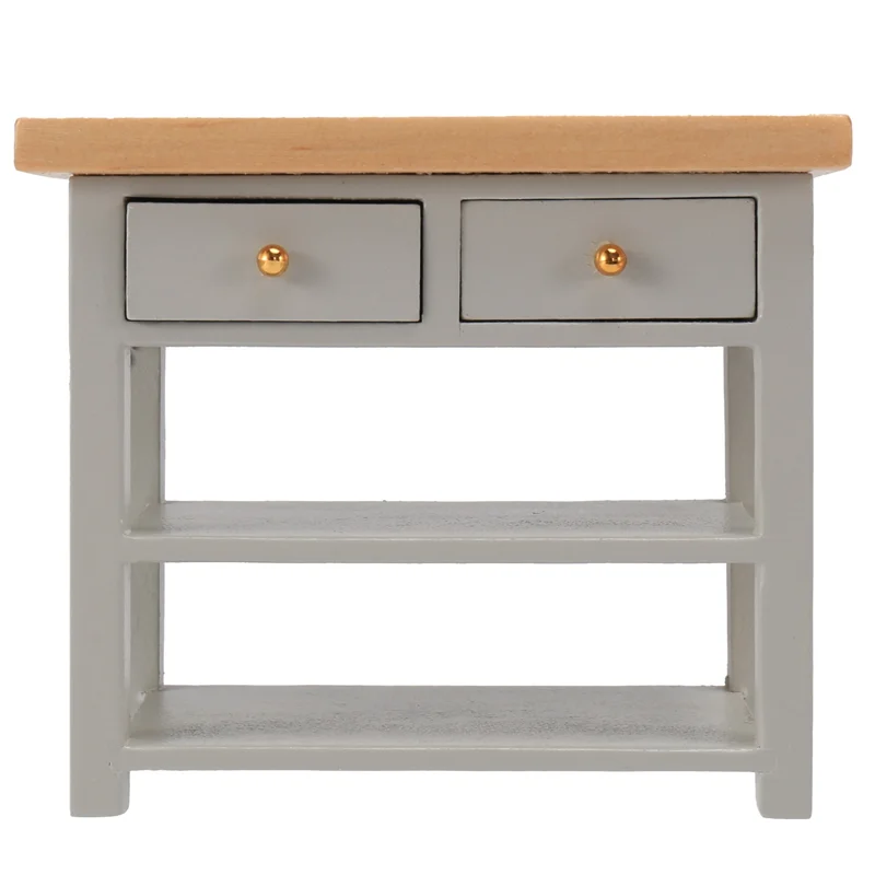 1/12 Furniture Miniature Wooden Console Table Cabinet Kitchen Room Sideboard Bathroom Shelf Grey