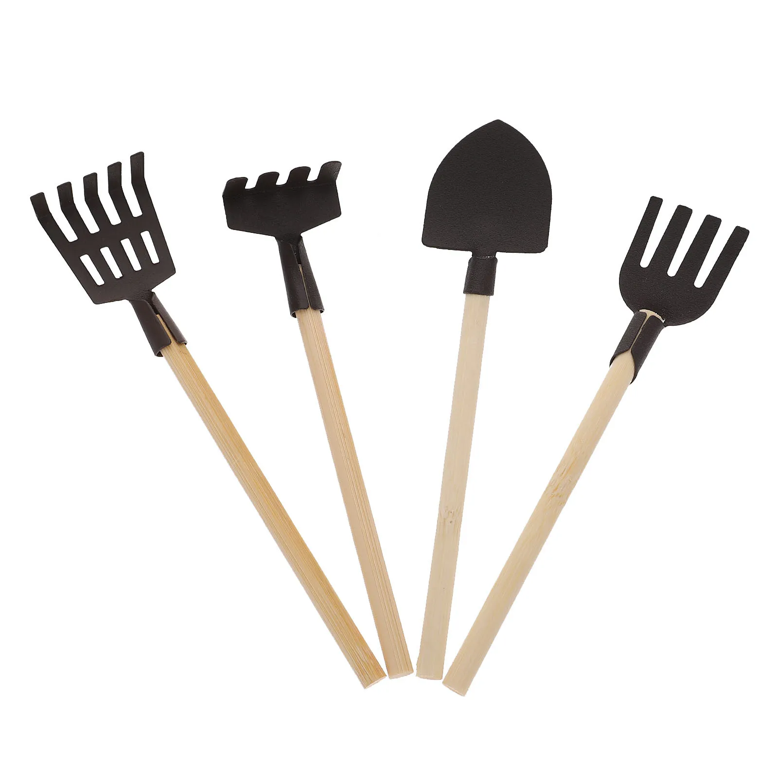 Ensemble d'outils de jardin, Mini pelle à râteau, accessoires de jeu en plein air pour enfants, maison de poupée, décor de ferme, Miniatures de jardin féerique, 4 pièces