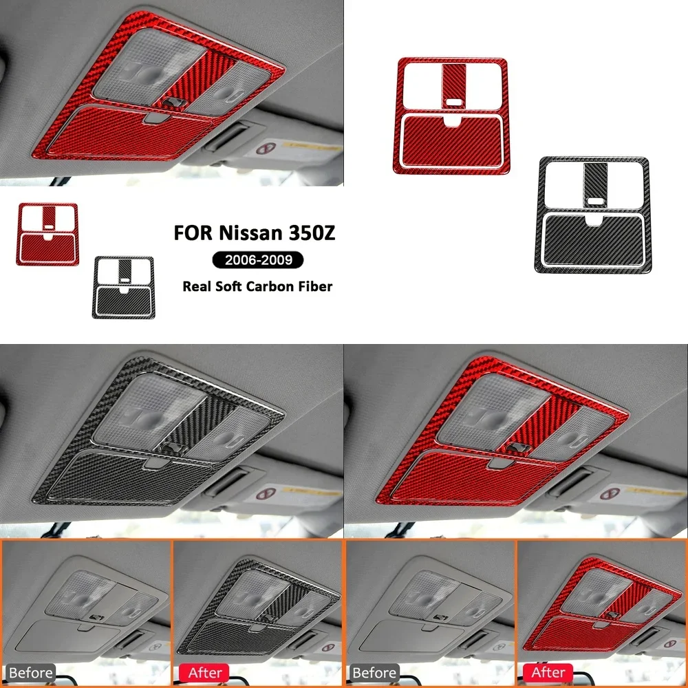 

Carbon Fiber Car Front Roof Reading Light Panel Trim Cover Decoration Sticker for Nissan 350Z 2006 2009 Interior Accessories