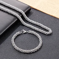 New Hip Hop Cable Link Chain Bracelet Necklace Set Men Women Vacation Choker Vintage Aestethic Kpop Stainless Steel Jewelry