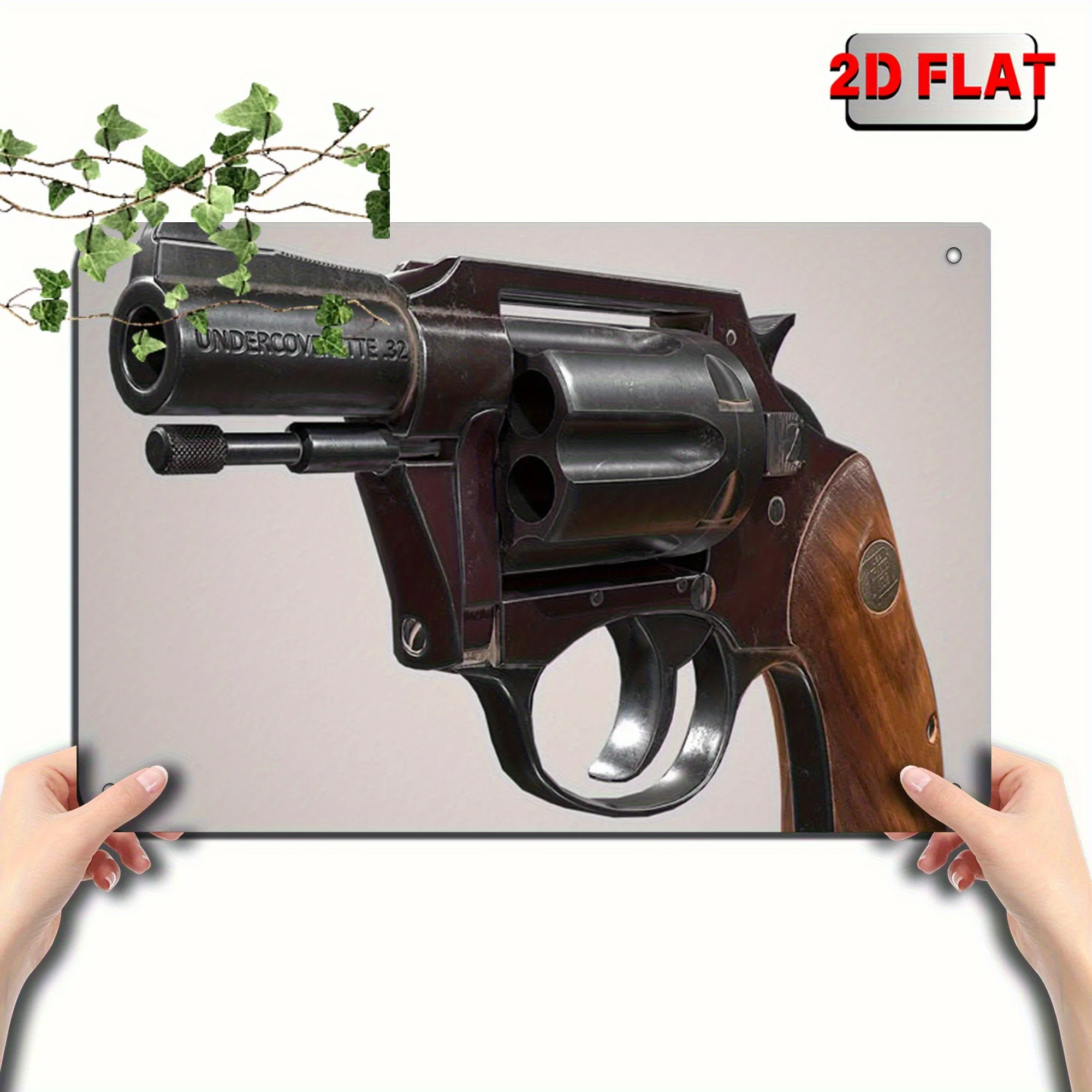 

Vintage Iron Pistol Wall Art - 2D Flat Design with Pre-Drilled Holes, 8x12 Inch Metal Decor for Man Cave and Office