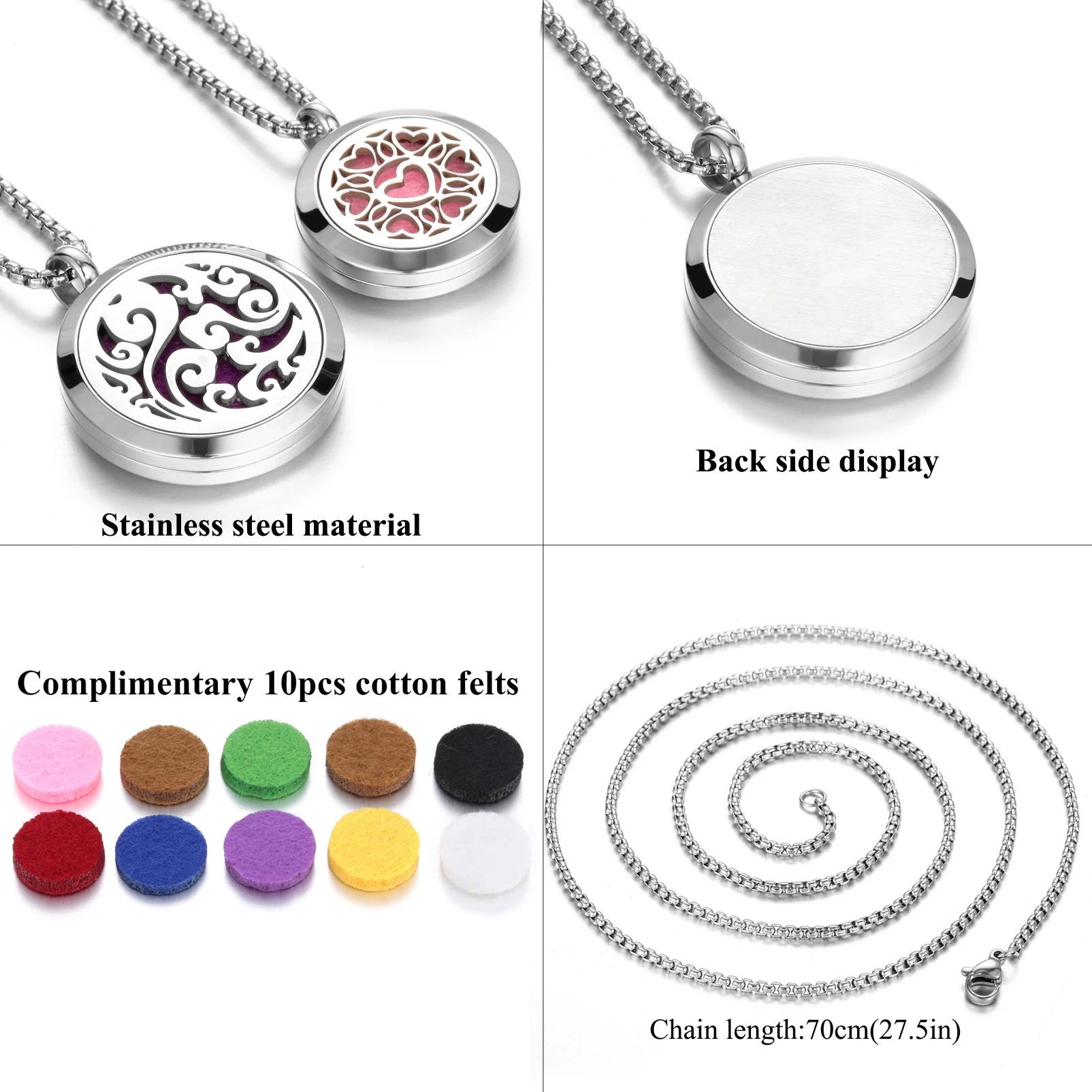 New Stainless Steel Tree of Life Aromatherapy Necklace Perfume Essential Oil Diffuser Necklace Locket Pendant Necklace Men Women