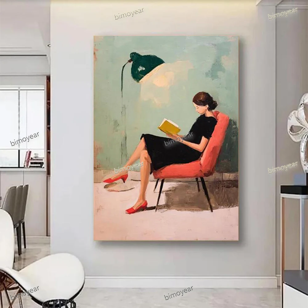 100% Handmade Abstract Oil Painting on Canvas 'The Girl Studying Diligently' - Home Living Room Decor Wall Art Picture Big Image