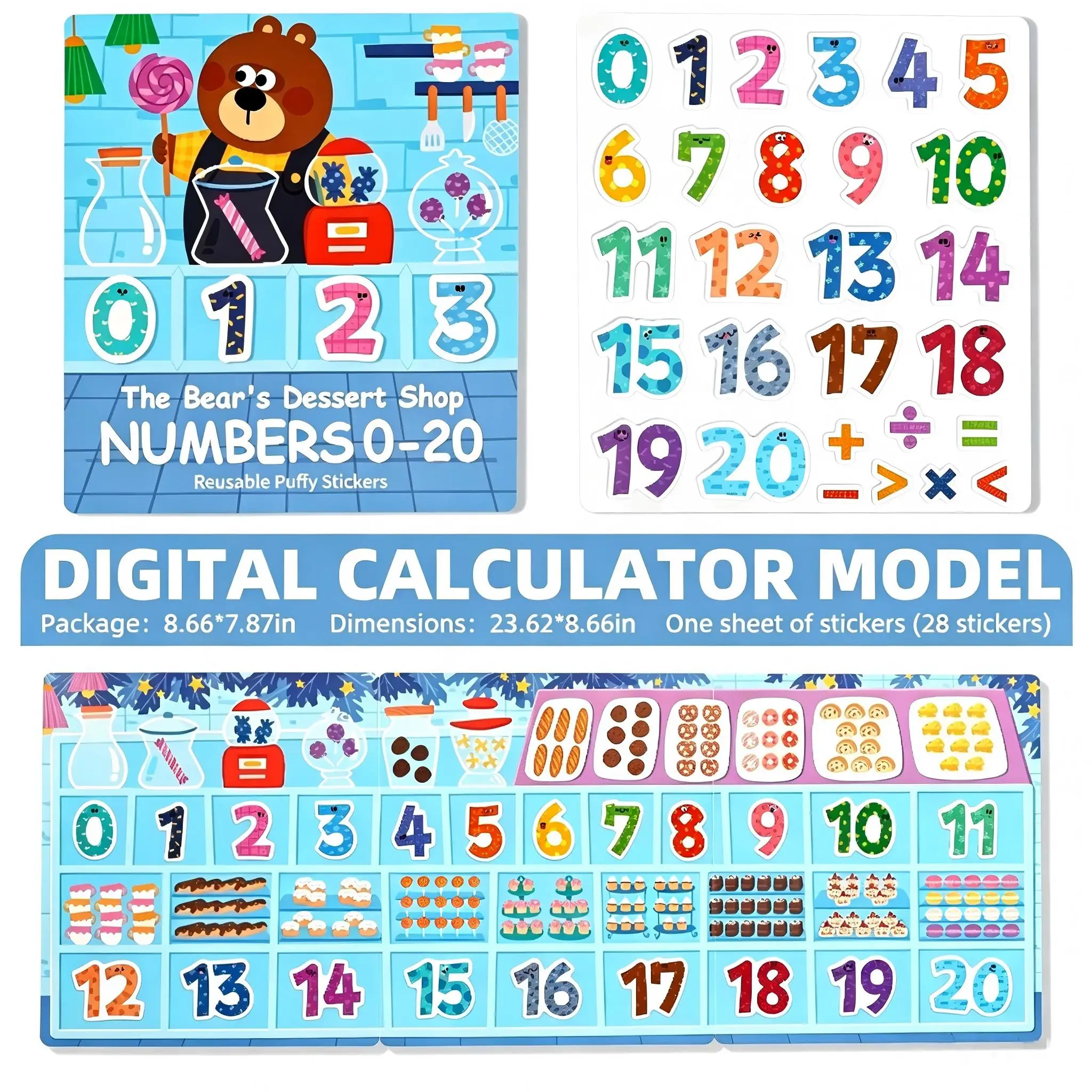 Reusable Puffy Sticker Book for Toddlers, Animal & Letter Stickers, Preschool Early Learning Puzzle, Brain Training Educational