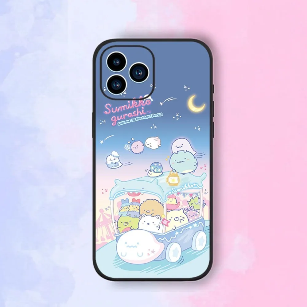 Cartoon S-Sumikko Gurashi Phone Case For iPhone 15,14,13,12,11,XS,XR,X,8,7,Pro,Max,Plus,mini Silicone Black Cover