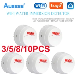 Aubess Detector de fugas de agua, alarma con WiFi, Sensor de inundación de agua, aplicación Smart Life, monitoreo remoto, alerta de inundación, seguridad de desbordamiento